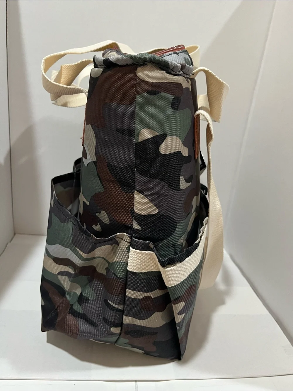 New Green Camouflage Cooler Tote with Cream Straps